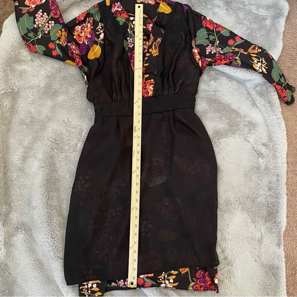 H&M Conscious Floral Satin Dress Size 8 Black Multi Whimsigoth Cocktail kimono - Picture 15 of 16